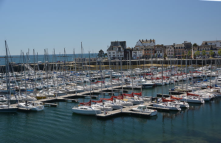 csónakok, Port, tenger, Marine, Marina, vitorlások, Finistère