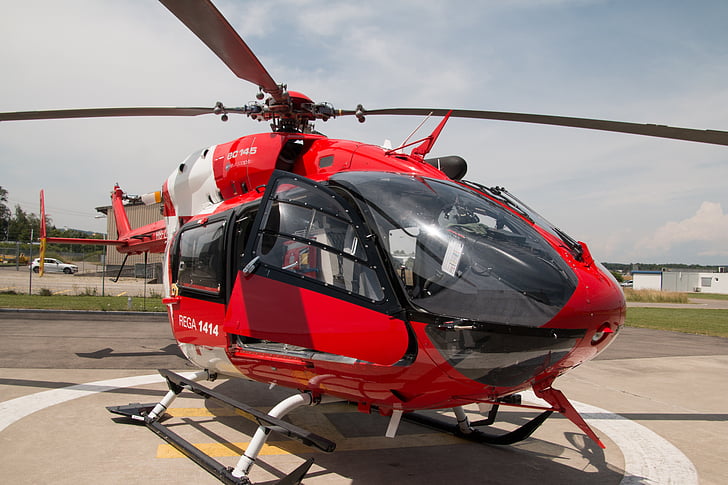 Eurocopter, 145, ec145, máy bay trực thăng, màu đỏ, đóng, máy bay trực thăng cứu hộ