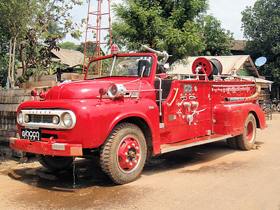 auto, oheň, Myanmar, Barma, červená, vozidlo