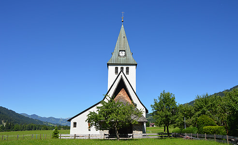 mariage, Église, village, congé, steeple, Allgäu, paysage