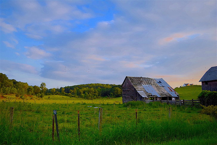 shack, farm, sunset, agriculture, rural, landscape, nature