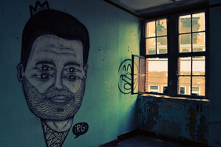 negru, om, tablouri, verde, perete, arta, graffiti