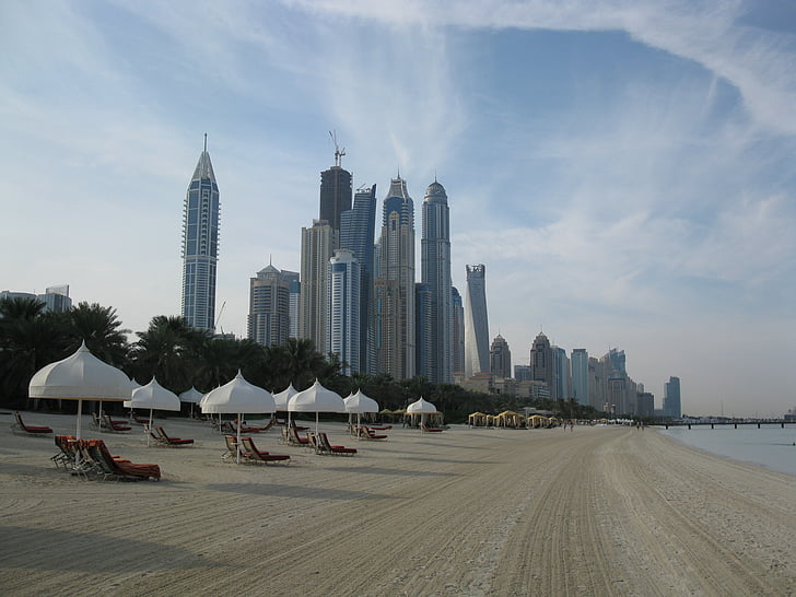 Dubai, rascacielos, alta se levanta, Playa, Hotel, complejo, Emiratos Árabes Unidos