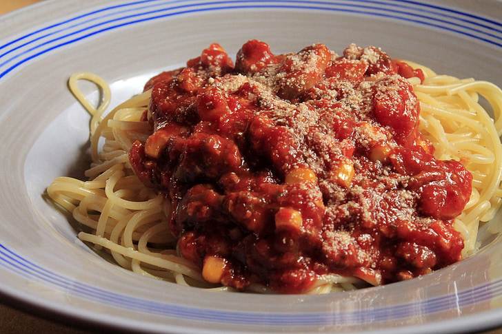 Spaghetti bolognese, spageti, nūdeles, zaļa, ēst, Bolognese, mērce