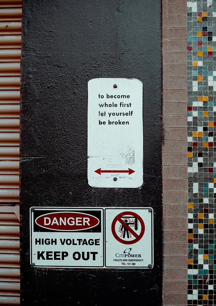 black, wall, sign, left, right, warning, danger