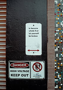 Crna, zid, znak, lijevo, pravo, Upozorenje, opasnost