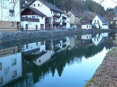 steinwiesen, Tyskland, byen, landsbyen, elven, vann, refleksjoner