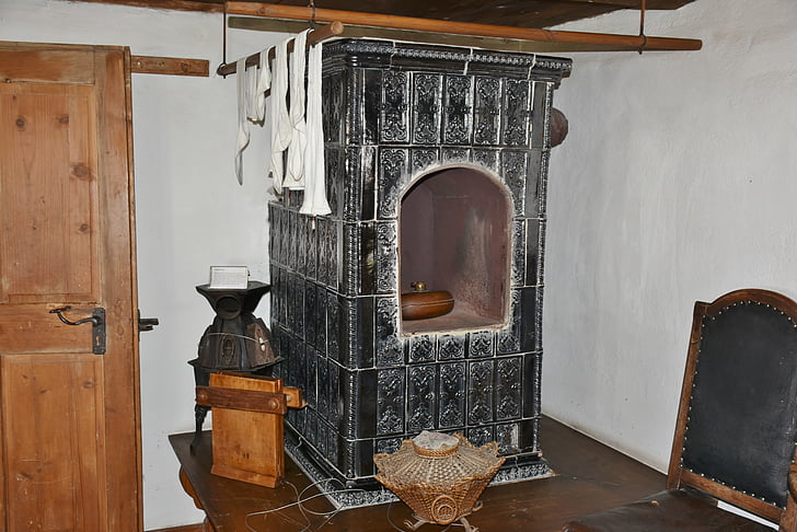 oven, tiled stove, farmhouse, fireplace, heat, wood, old farmhouse