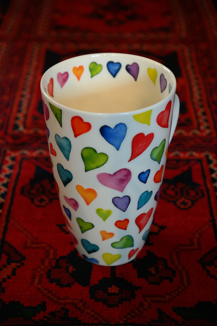 cup, coffee cup, colorful, color, herzchen, sweetheart cup, ceramic
