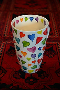 杯, 咖啡杯, 多彩, 颜色, herzchen, 甜心杯, 陶瓷