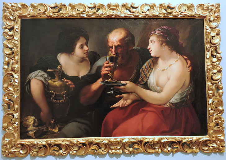 wine, painting, the framework, woman, man, drink, frame