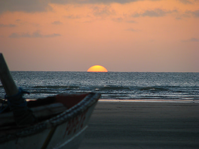 posta de sol, capvespre, horitzó, platja, sorra, l'aigua, ones