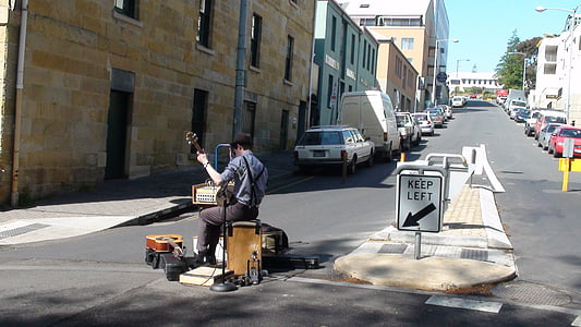 Tasmanie, Busker, marché, rue, musicien