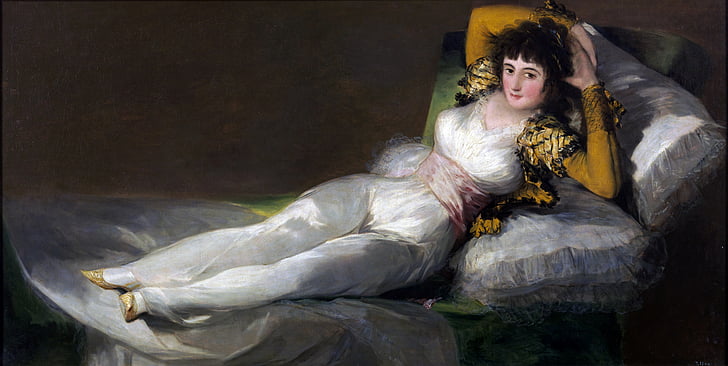 maja mặc quần áo, người phụ nữ, bức tranh, tranh sơn dầu, Francisco de goya, 1803, mối quan tâm