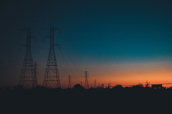 φωτογραφία, σιλουέτα, πόλη, κοντά σε:, ηλεκτρικής ενέργειας, Πύργος, ηλιοβασίλεμα