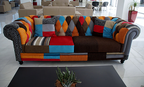 sofa, farvede, polstring, praktisk, sidde, sofaen, pude