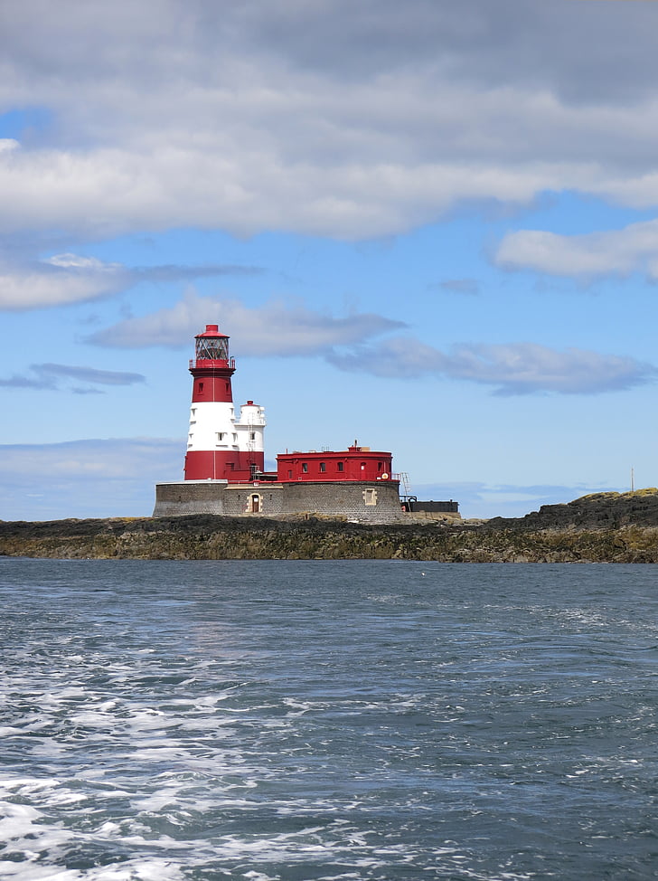longstone, lighthouse, farne, island, red, white, sea