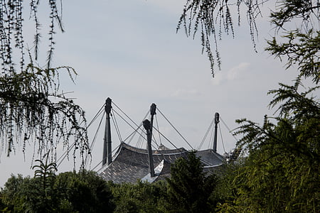 Olympische site, München, Beieren, dak, structuur, het platform, pylonen