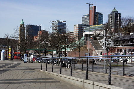 bâtiment, printemps, route, main courante, Hambourg, architecture, scène urbaine