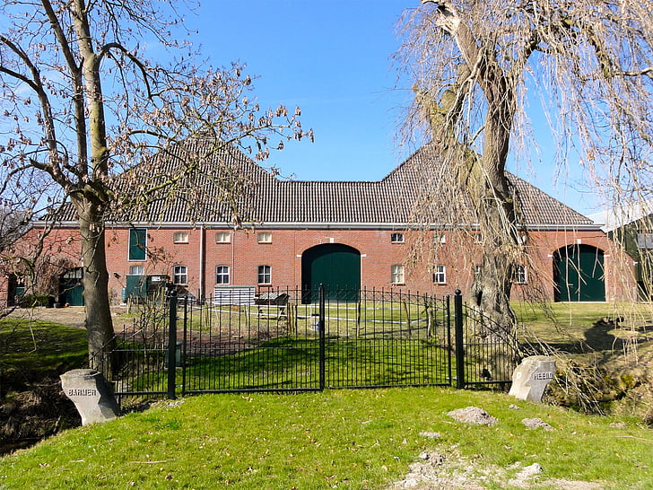 doodstil, Groningen, casa de campo, yarda, fachada, cerca de, puerta