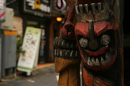 masques, masques en bois, Corée, Séoul, en bois, masque, visage