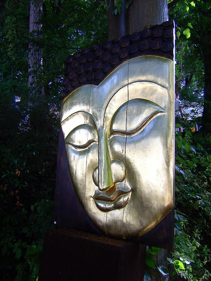 masken, Buddha, Castle tüßling, reflektion, guld, skulptur, kulturer