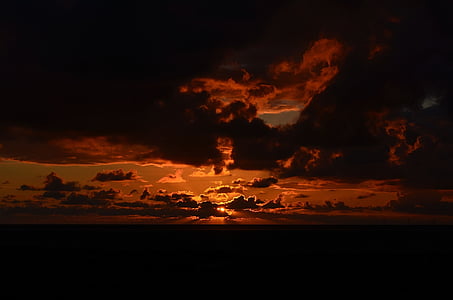 sunset, mood, sea, lighting, borkum, red clouds, afterglow