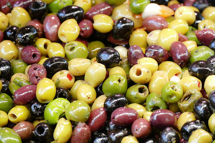 olives, market, market hall, farmers local market, food, green olives, eat