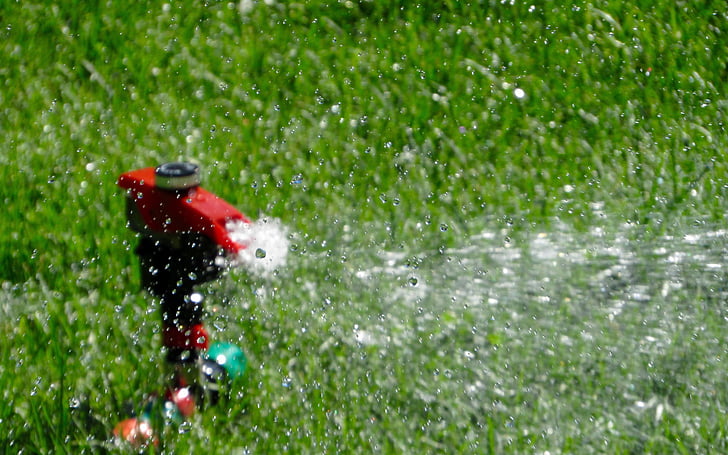 sprinkler, zalévání, tráva, trávník, krajina, voda, trávník