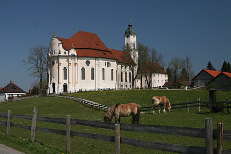 Igreja de peregrinação de wies, Steingaden, pfaffenwinkel, Oberammergau na Alemanha, Unterammergau, rococó, edifício