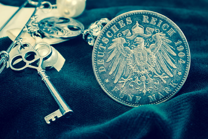 silver coin, mark, german, reichsmark, five, historically, metal