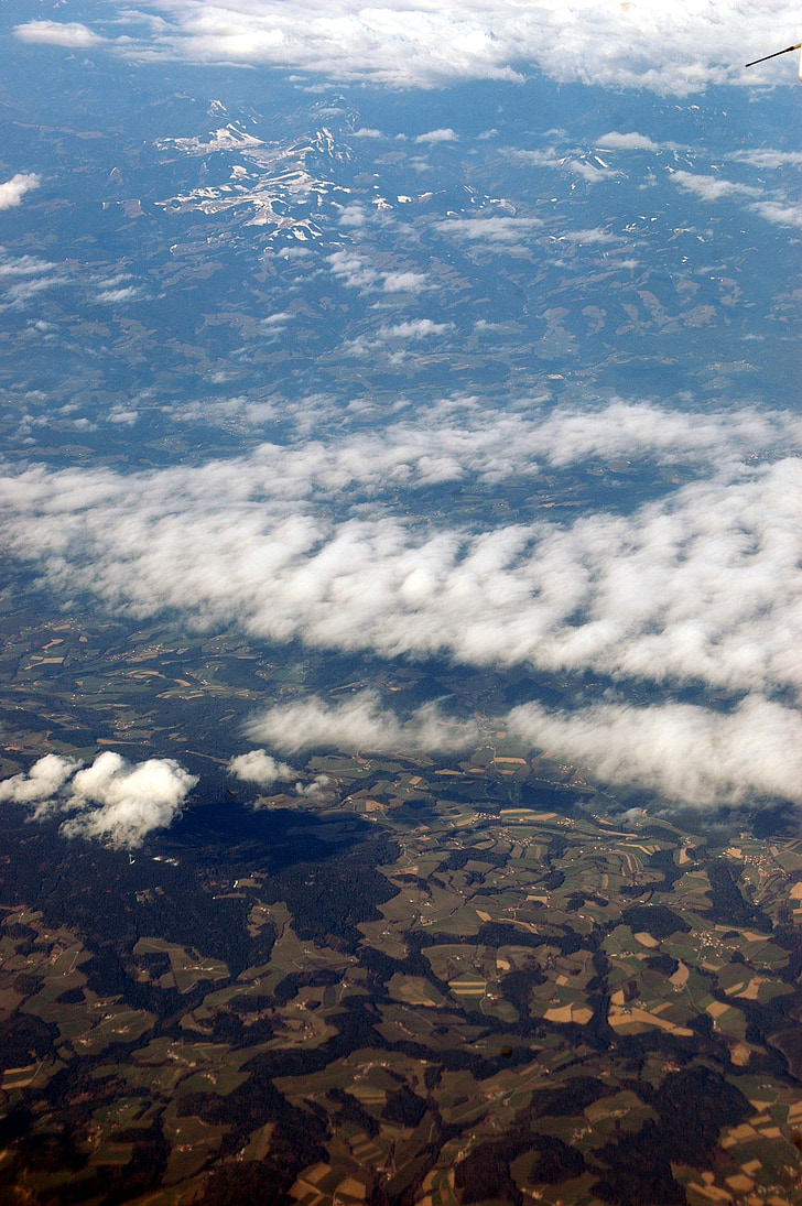 chiều cao, đám mây, đất đai, nhìn từ máy bay
