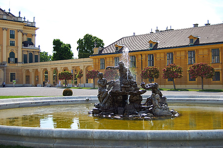 Wien, Schönbrunn, fontene, solfylte, vann
