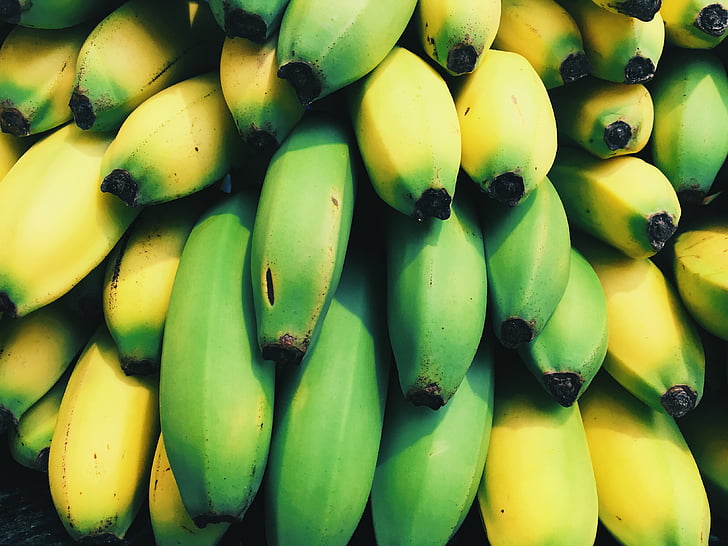 μπανάνες, γκρο πλαν, τροφίμων, φρούτα, Μπανάνα, φρούτα, Κίτρινο