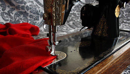 sewing machine, antique, vintage, red, no people, indoors, hanging
