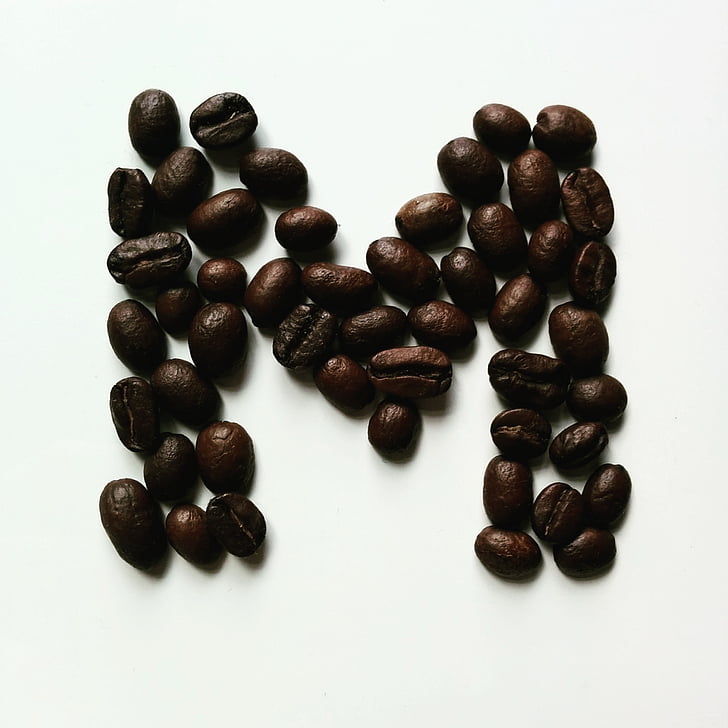 káva, fazole, kávové zrno, písmeno m, m, fazole, hnědá