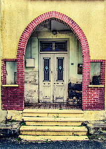 Kypros, gammelt hus, inngangen, døren, arkitektur, tradisjonelle, forvitret