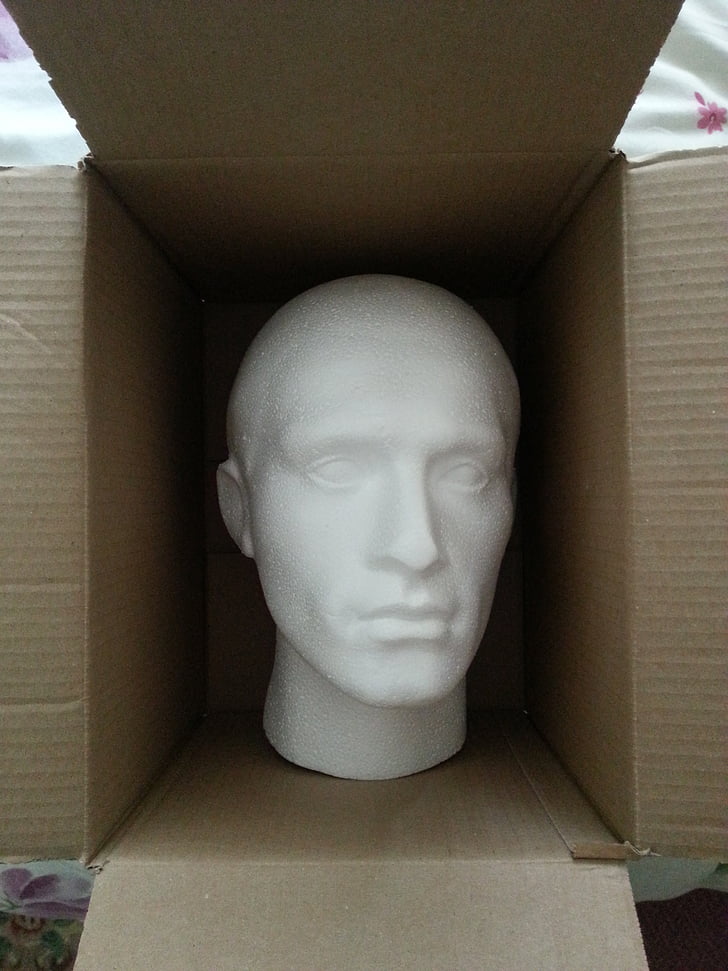 huvud, dummy, polystyren, modell, skyltdocka, ansikte, Box