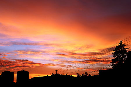 Orange, solnedgång, fotografering, skymning, siluett, landskap, Sky