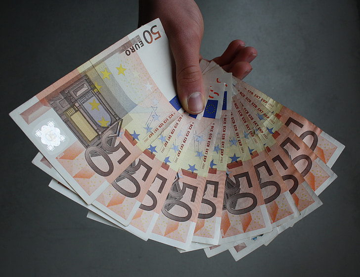 Euro, uang kertas, tangan, memegang, uang, Catatan, tunai