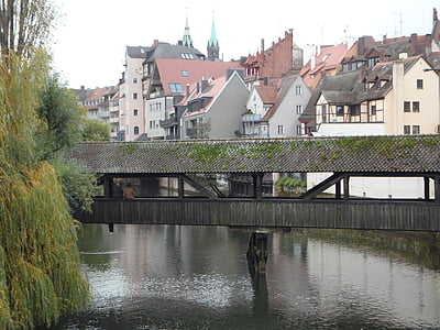 Nuremberg, phố cổ, Pegnitz, Bridge, mùa thu, sông, vùng biển