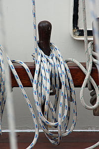 露水, 绳子, 蓝色, 白色, 固定, 船舶, 结