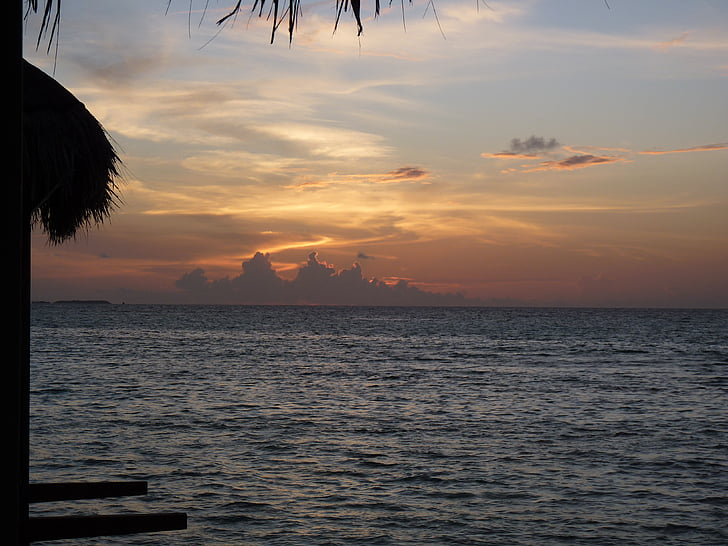 Panorama, oceán, soumraku, Horizont, Západ slunce, Tropical