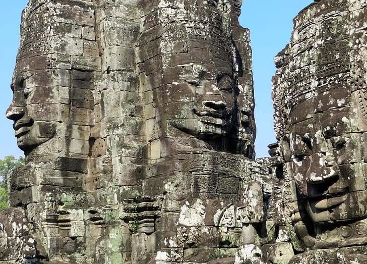 Kambodža, Angkor, náboženství, chrám, Bayon, obličej, úsměv