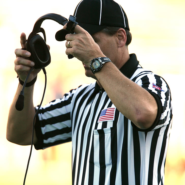 football, american football referee, referee, football official, communications, instant replay, official