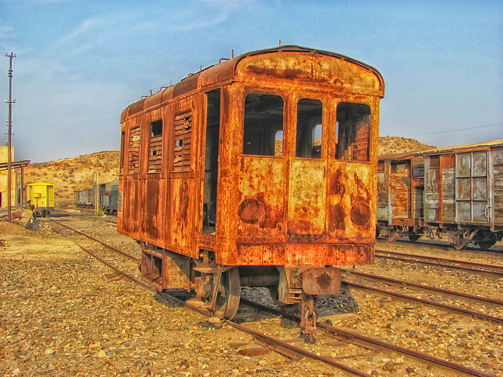 Ερυθραία, τρένο, αυλή, Σταθμός, εγκαταλειφθεί, σιδηρόδρομος, σιδηροδρόμων