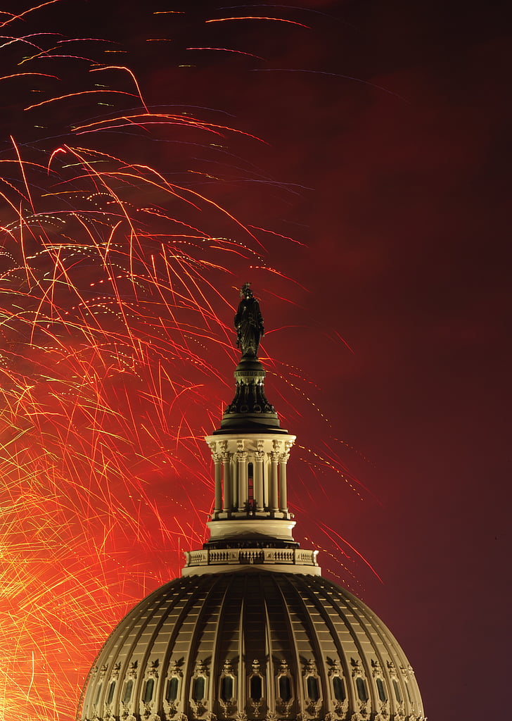 washington dc, capitol, building, architecture, landmark, historical, fireworks