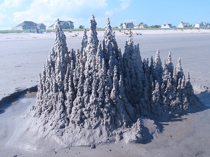 sandburg, beach, castle, sand sculpture, by the sea, art, tower