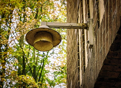 lost places, lantern, lamp, light, broken, leave, weathered