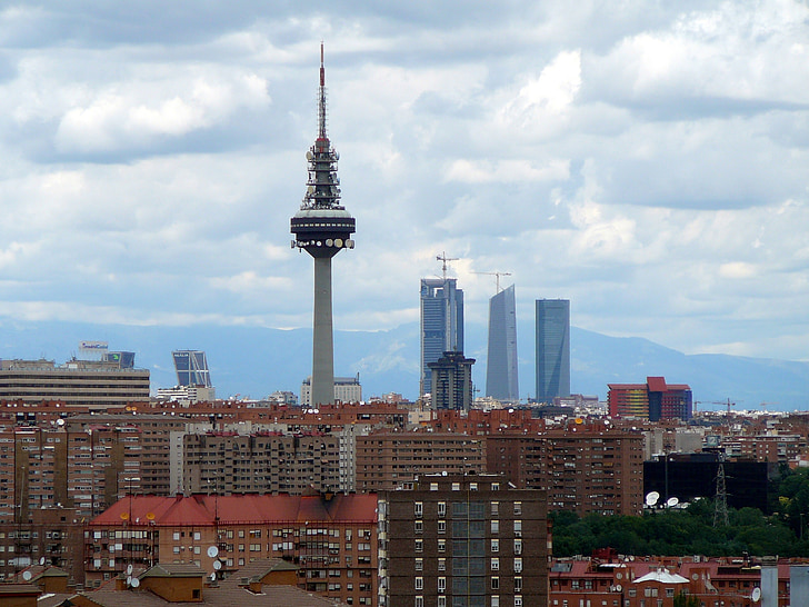felhőkarcoló, Madrid, építészet, város, városi, táj, torony
